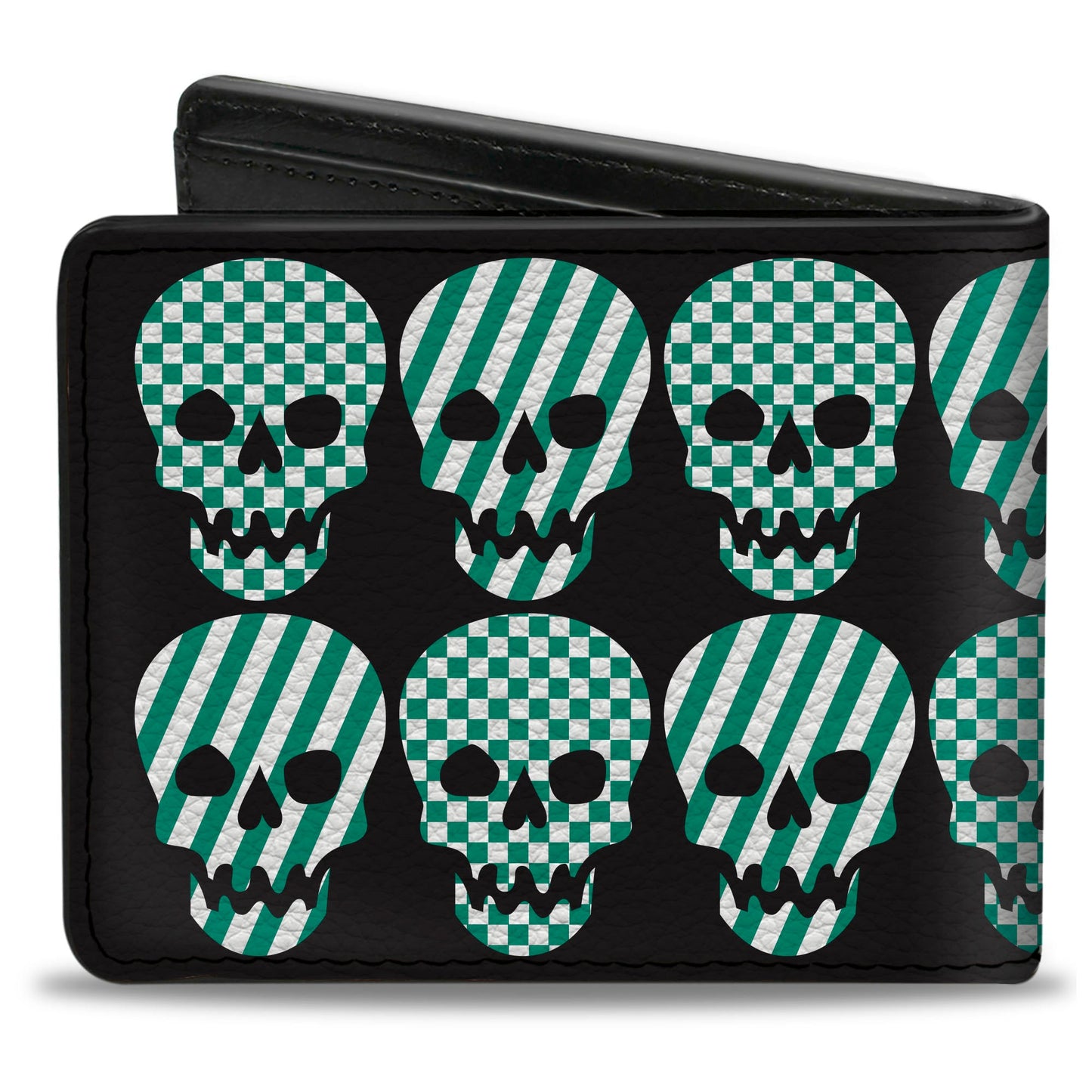 Bi-Fold Wallet - Checker & Stripe Skulls Black White Green