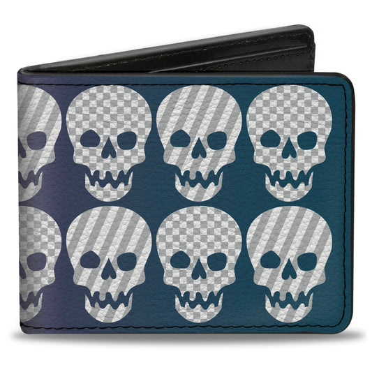 Bi-Fold Wallet - Checker & Stripe Skulls Gradient Blue Fuchsia
