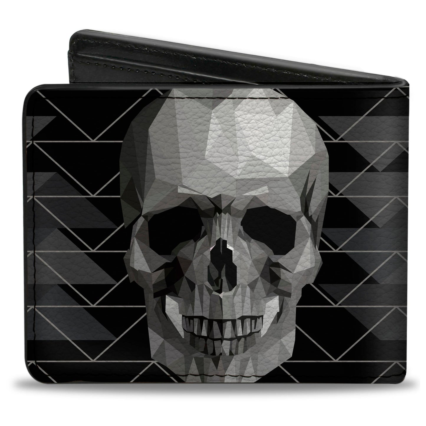 Bi-Fold Wallet - Geometric 3-D Skull Face Chevron Black Grays White