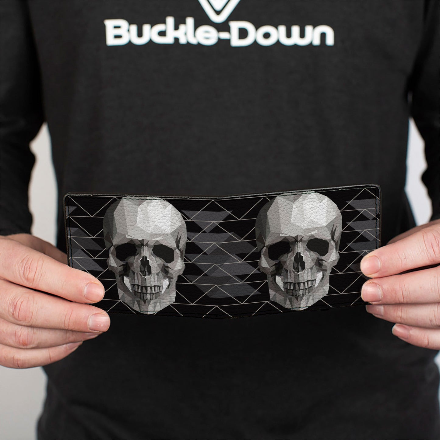 Bi-Fold Wallet - Geometric 3-D Skull Face Chevron Black Grays White