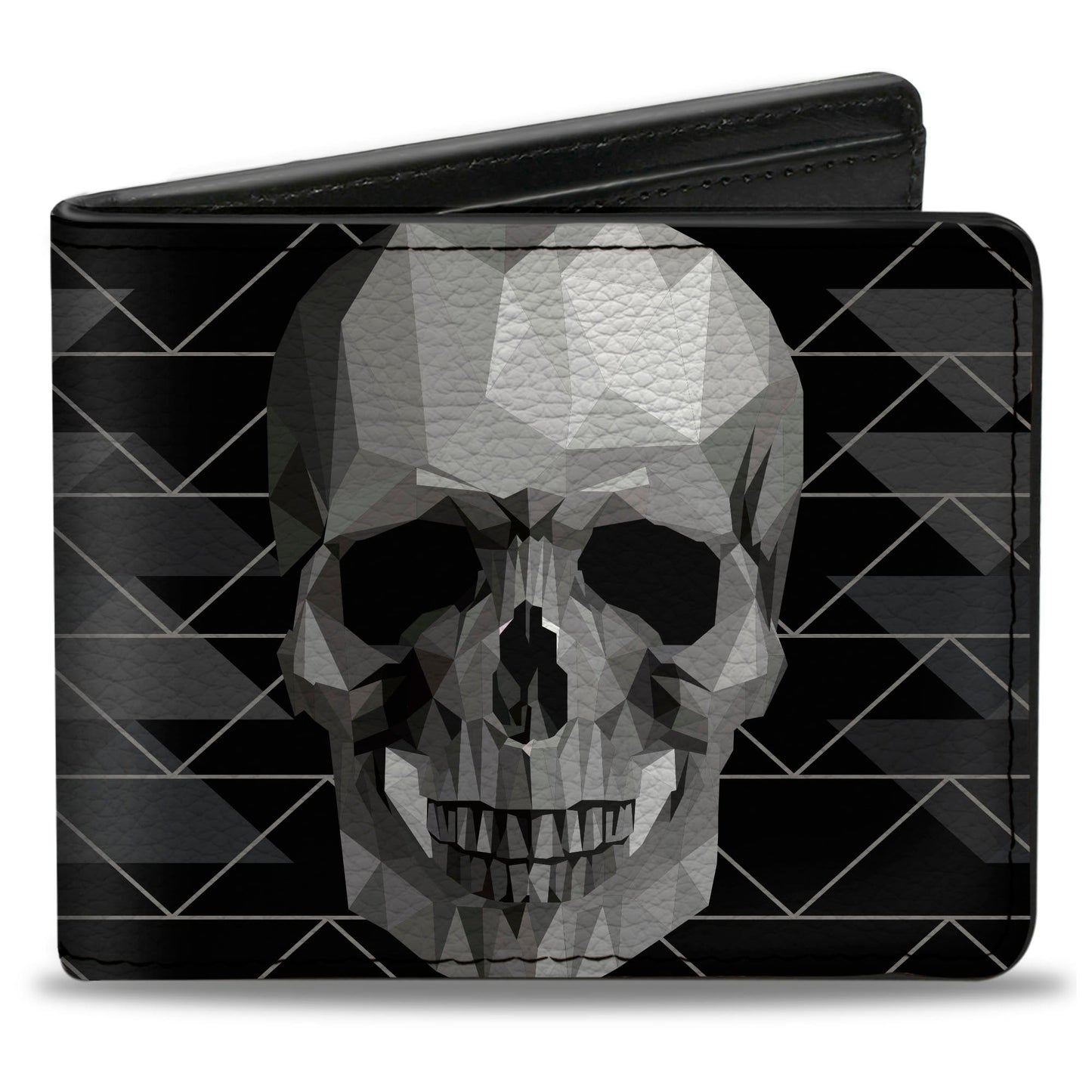 Bi-Fold Wallet - Geometric 3-D Skull Face Chevron Black Grays White