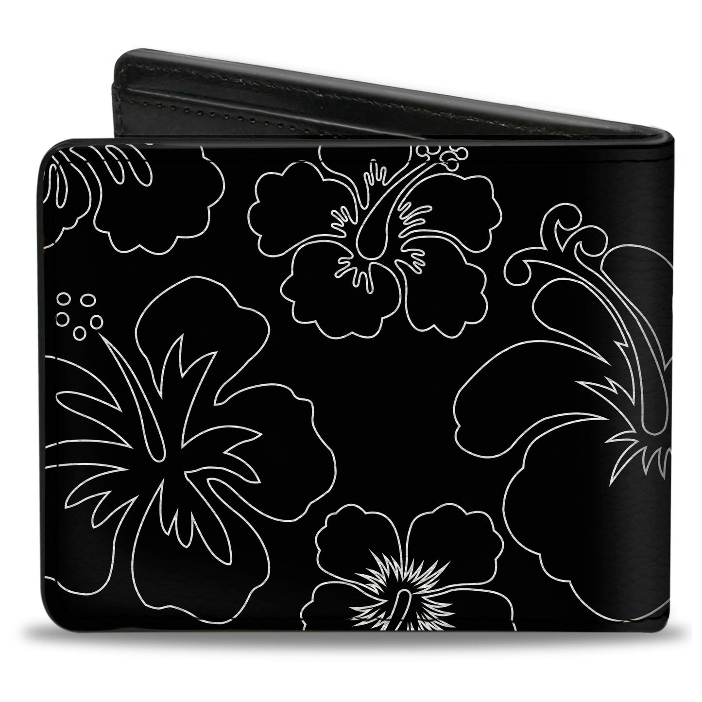 Bi-Fold Wallet - Hibiscus Outline Black White
