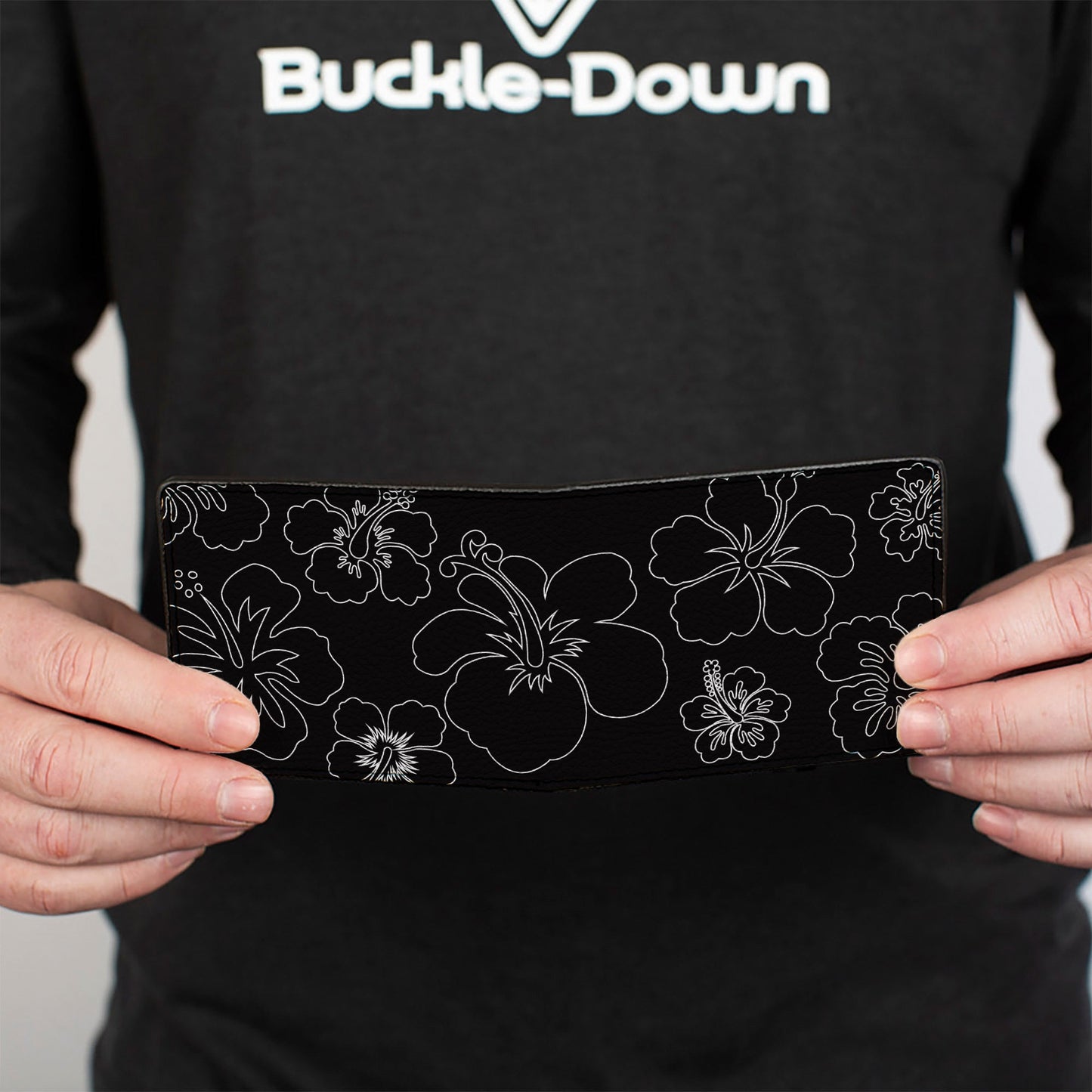 Bi-Fold Wallet - Hibiscus Outline Black White