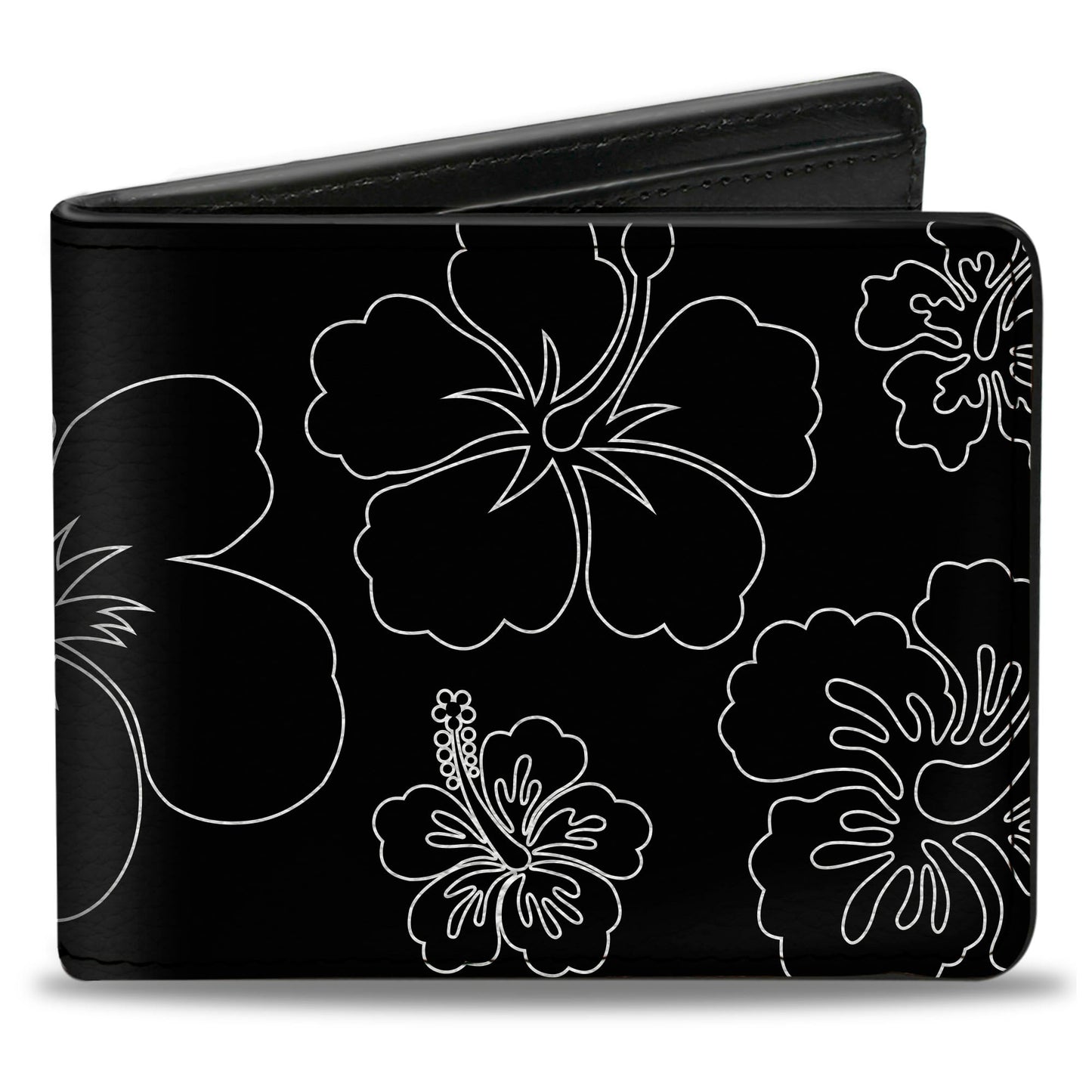 Bi-Fold Wallet - Hibiscus Outline Black White