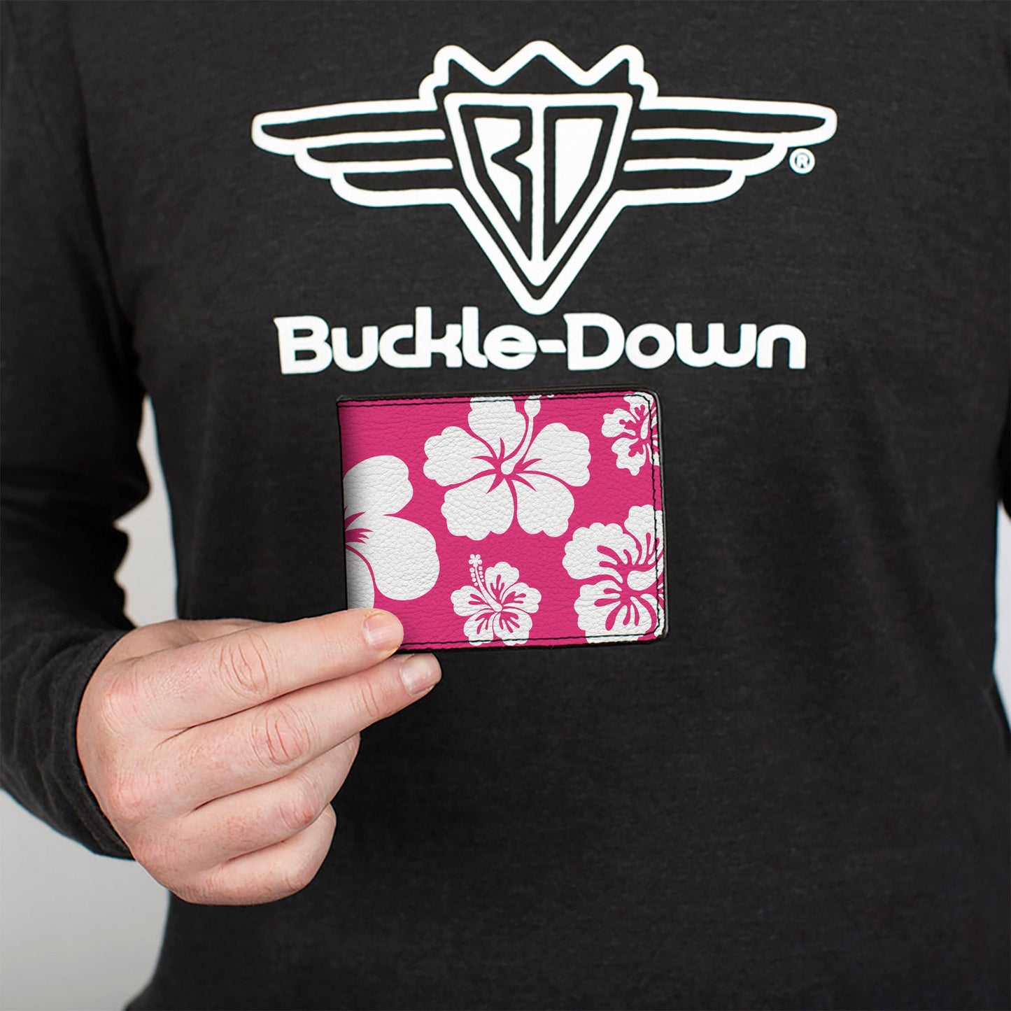 Bi-Fold Wallet - Hibiscus Neon Pink White
