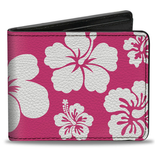 Bi-Fold Wallet - Hibiscus Neon Pink White