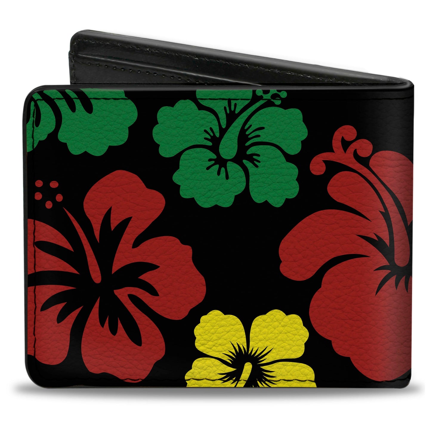 Bi-Fold Wallet - Hibiscus CLOSE-UP Black Green Yellow Red