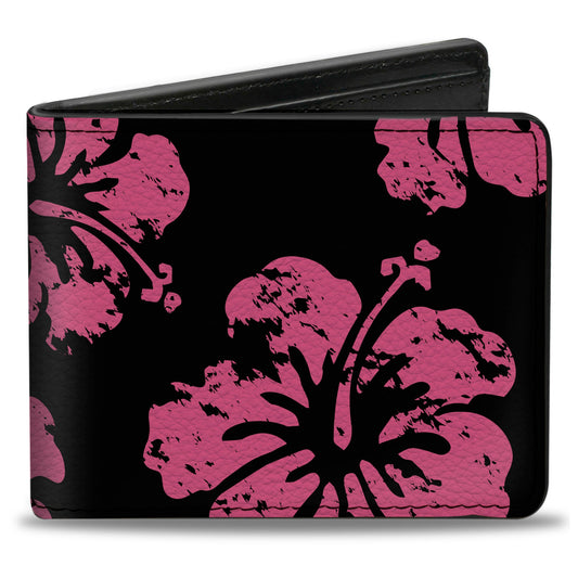 Bi-Fold Wallet - Hibiscus Weathered Black Pink