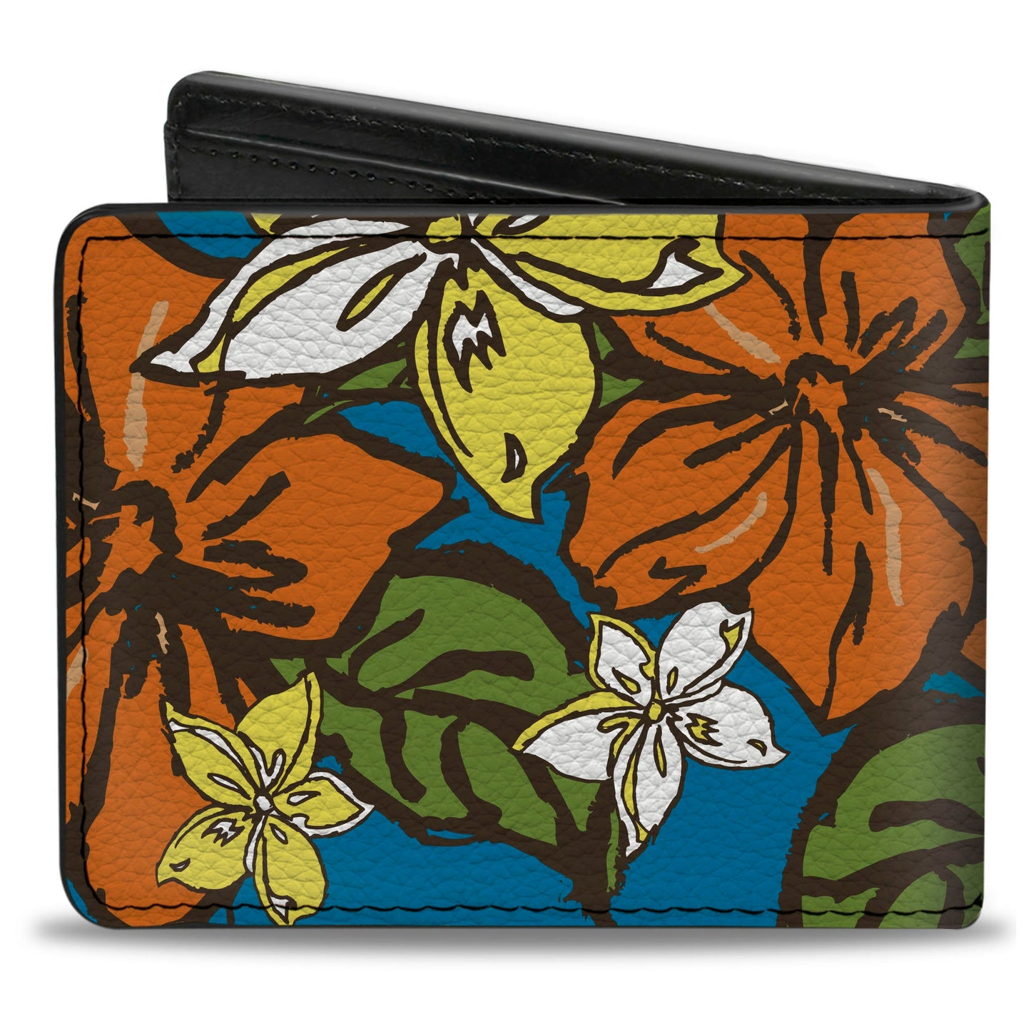 Bi-Fold Wallet - Hibiscus Collage Blue Orange Yellow
