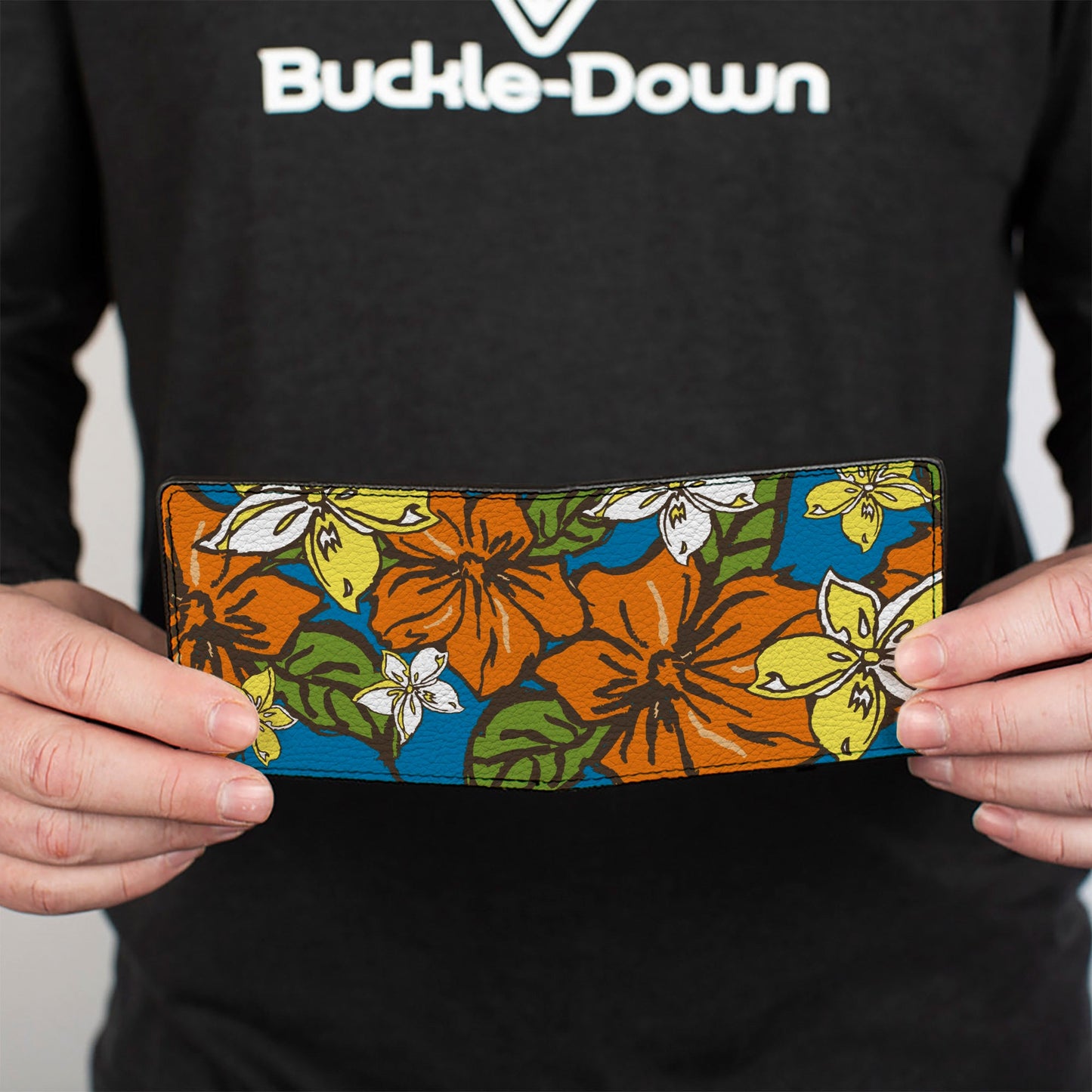 Bi-Fold Wallet - Hibiscus Collage Blue Orange Yellow