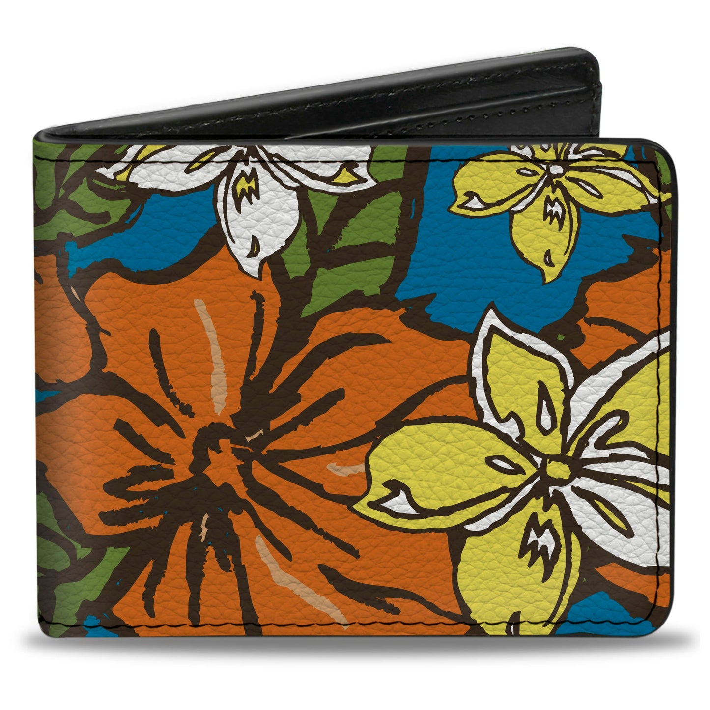 Bi-Fold Wallet - Hibiscus Collage Blue Orange Yellow