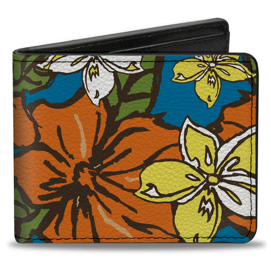 Bi-Fold Wallet - Hibiscus Collage Blue Orange Yellow