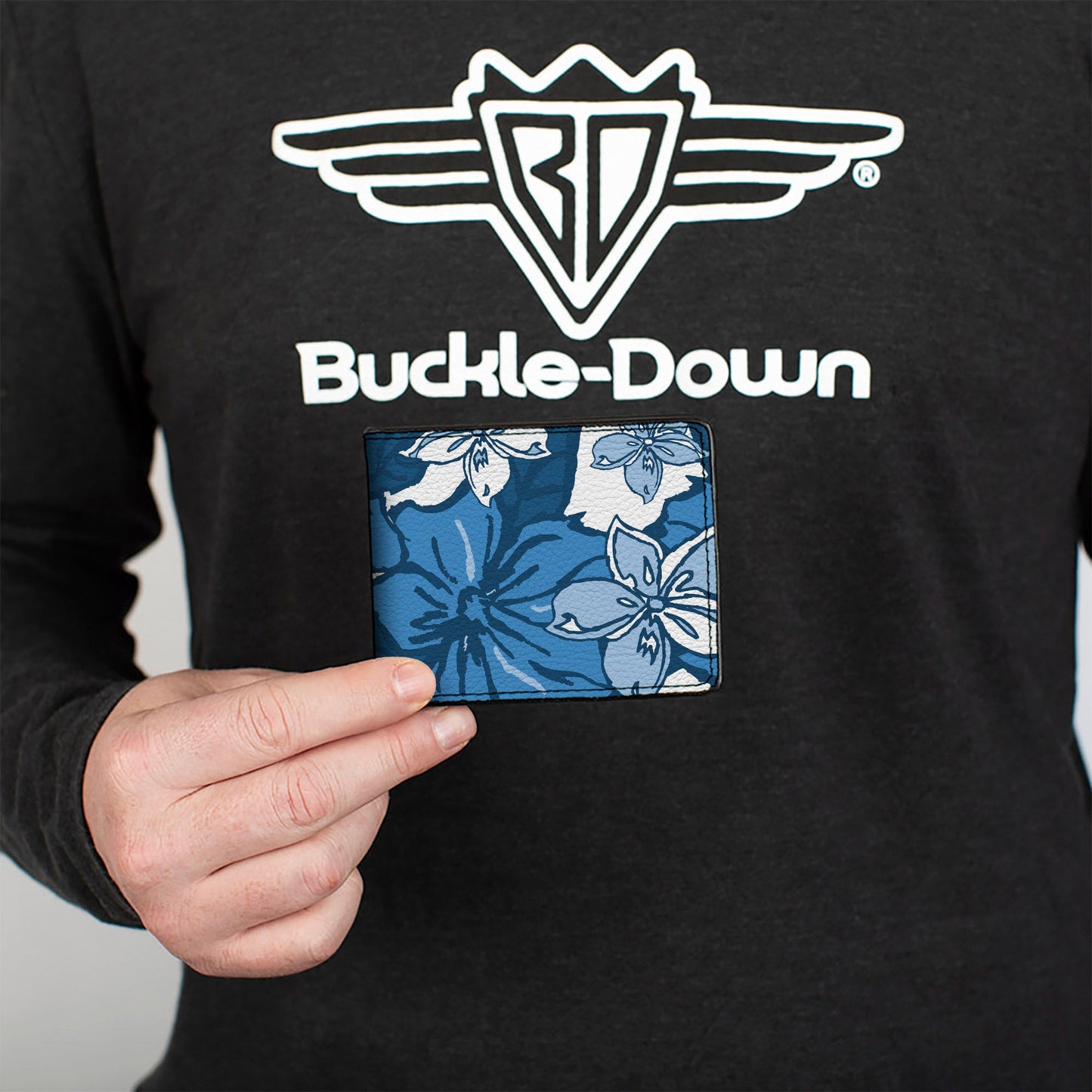 Bi-Fold Wallet - Hibiscus Collage White Blues