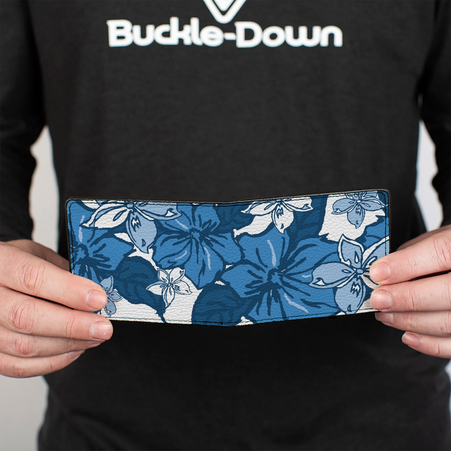 Bi-Fold Wallet - Hibiscus Collage White Blues