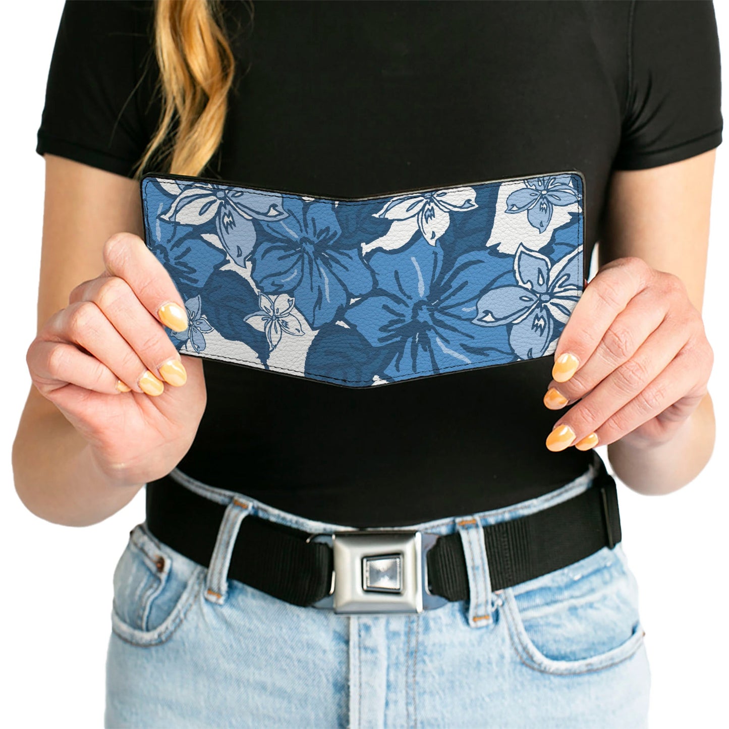 Bi-Fold Wallet - Hibiscus Collage White Blues