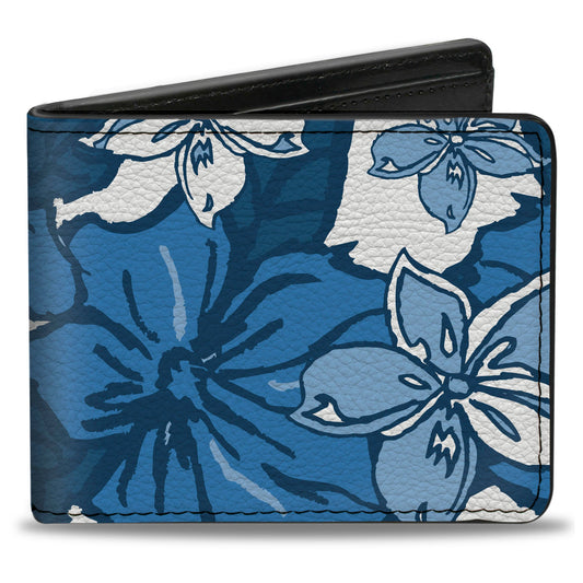 Bi-Fold Wallet - Hibiscus Collage White Blues