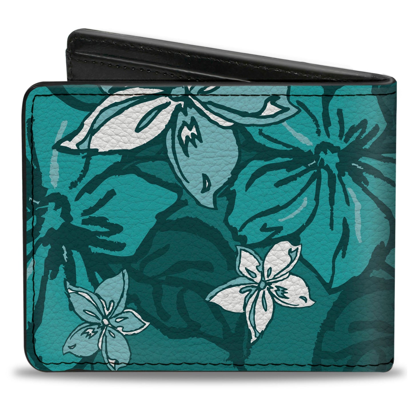 Bi-Fold Wallet - Hibiscus Collage Turquoise Shades