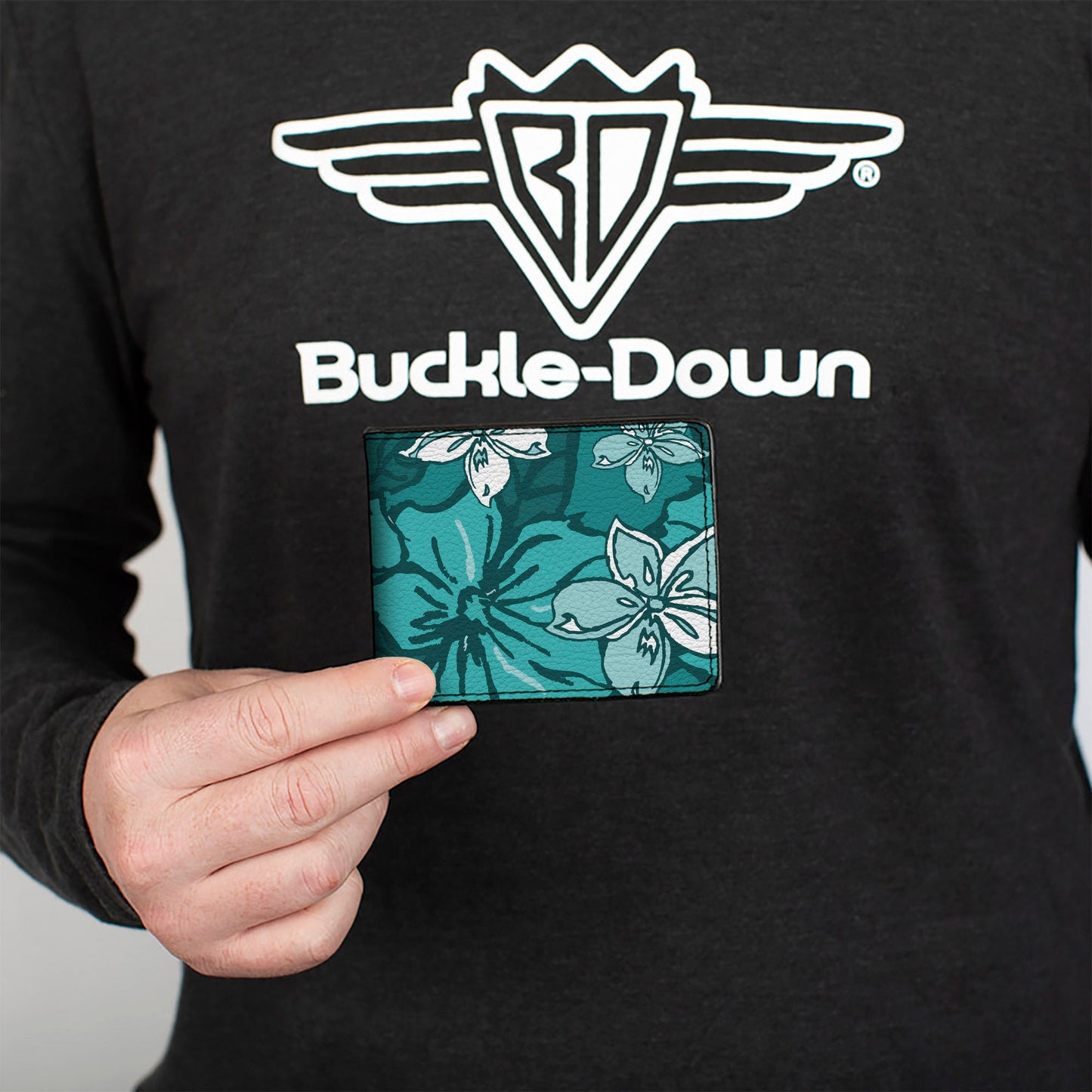 Bi-Fold Wallet - Hibiscus Collage Turquoise Shades