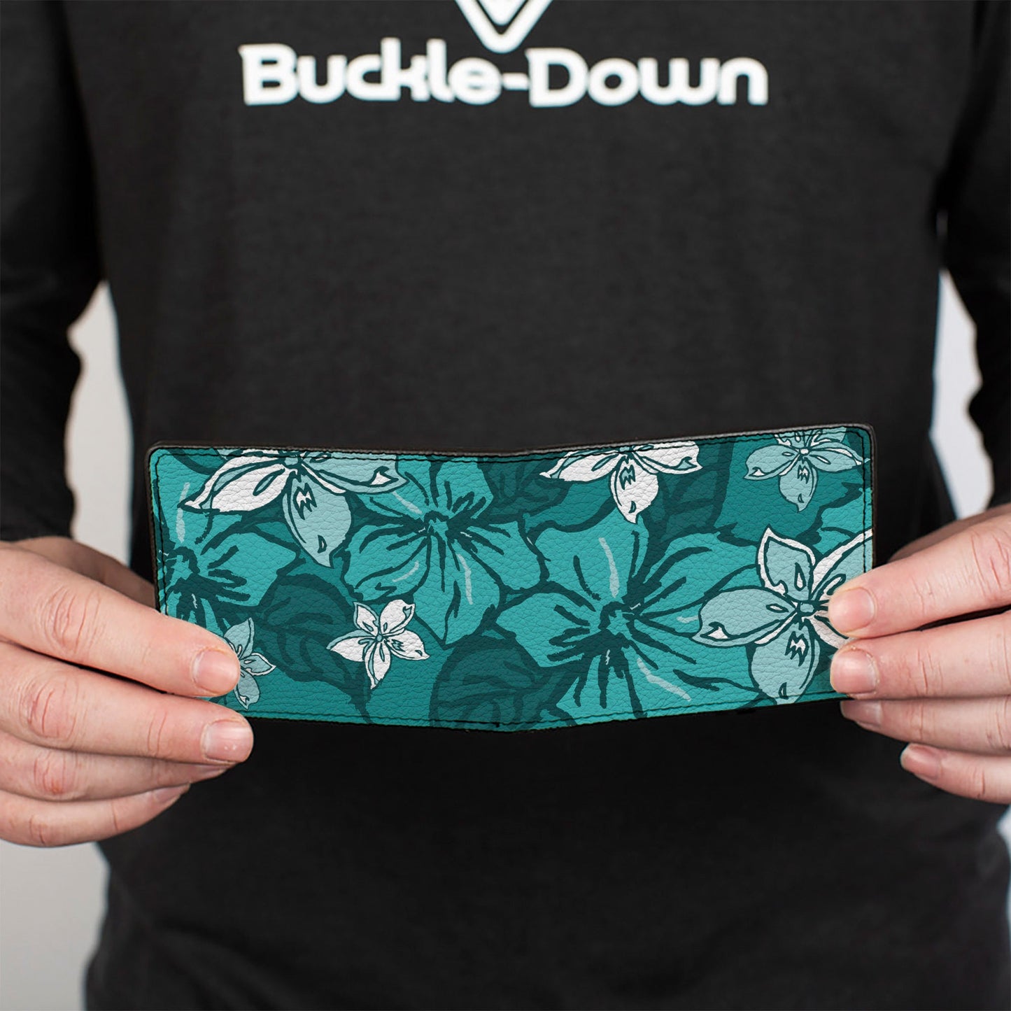 Bi-Fold Wallet - Hibiscus Collage Turquoise Shades