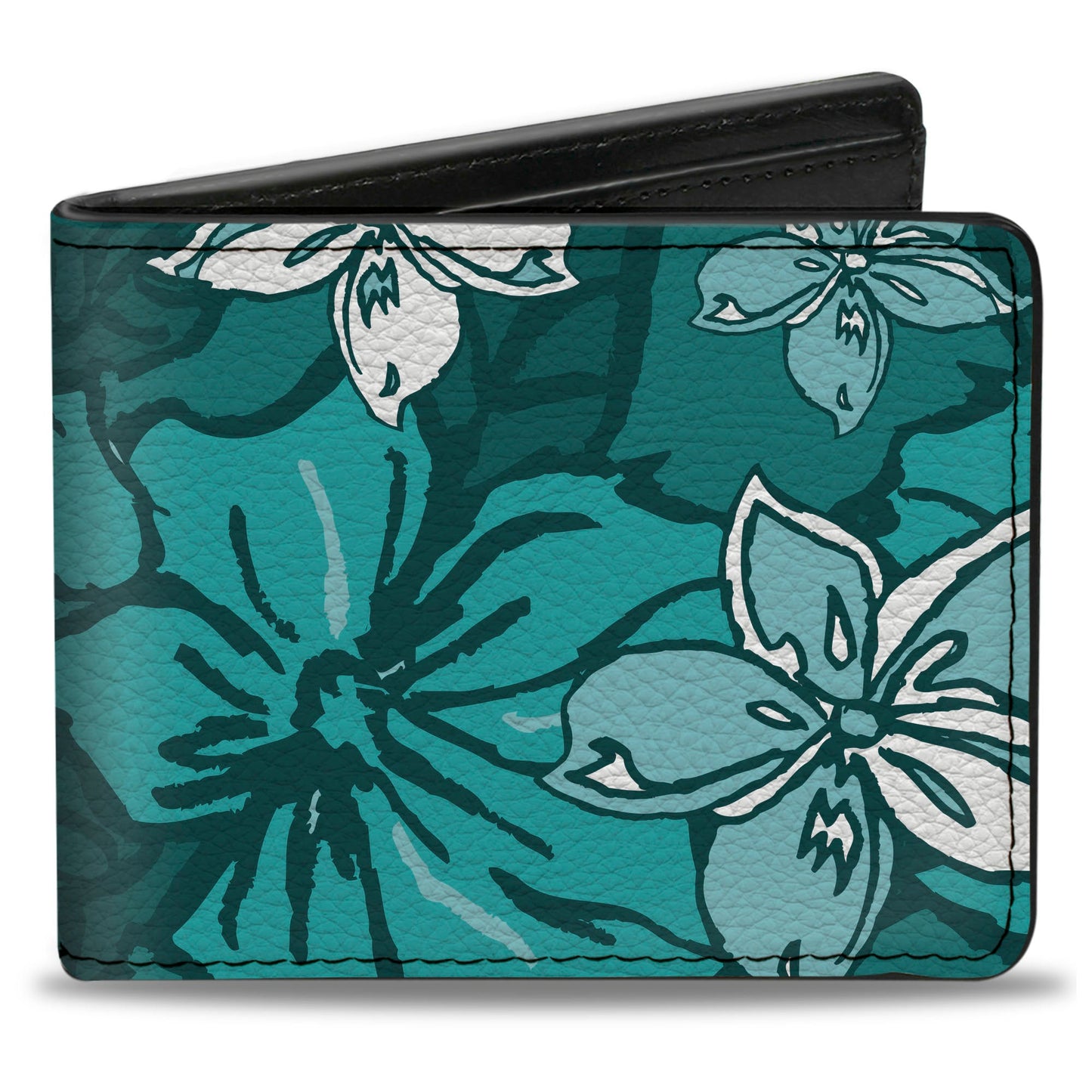 Bi-Fold Wallet - Hibiscus Collage Turquoise Shades