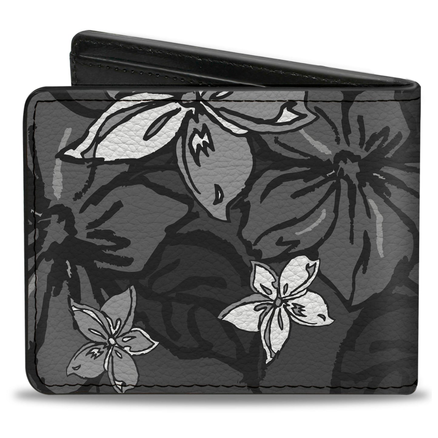 Bi-Fold Wallet - Hibiscus Collage Gray Shades