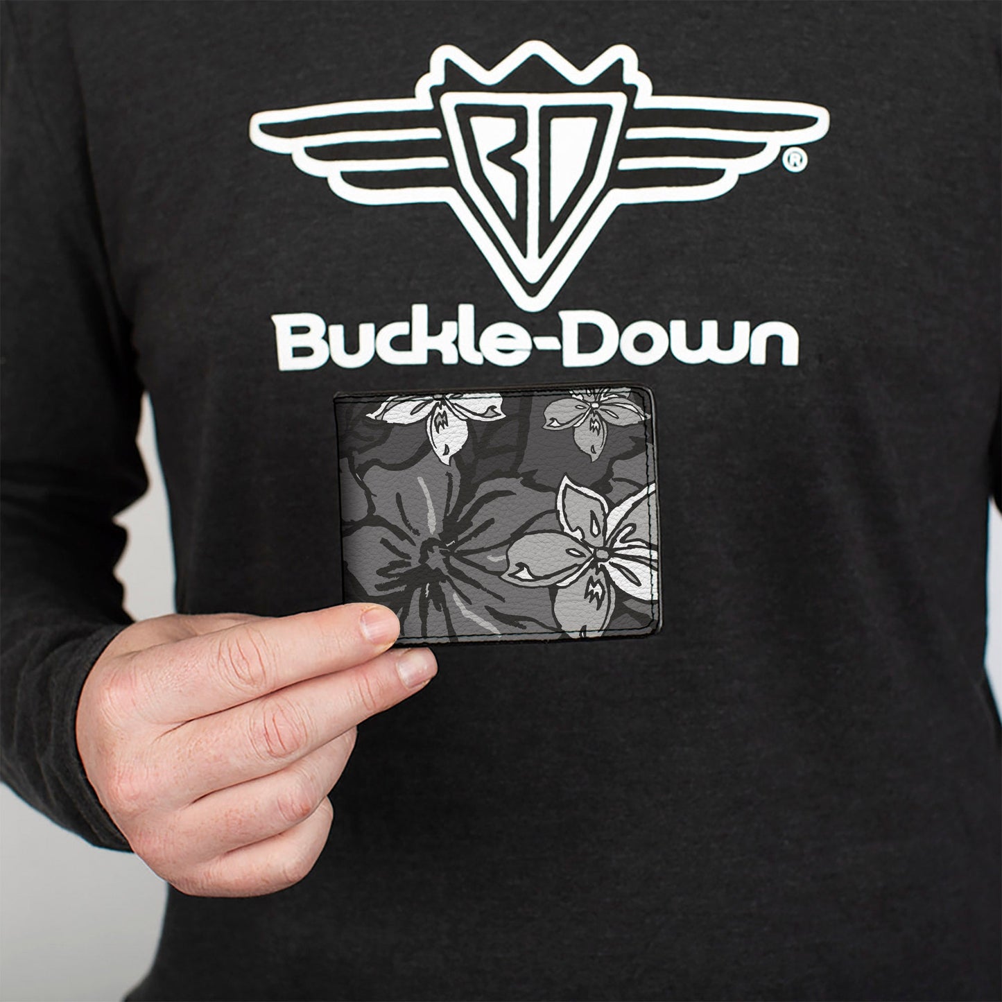 Bi-Fold Wallet - Hibiscus Collage Gray Shades