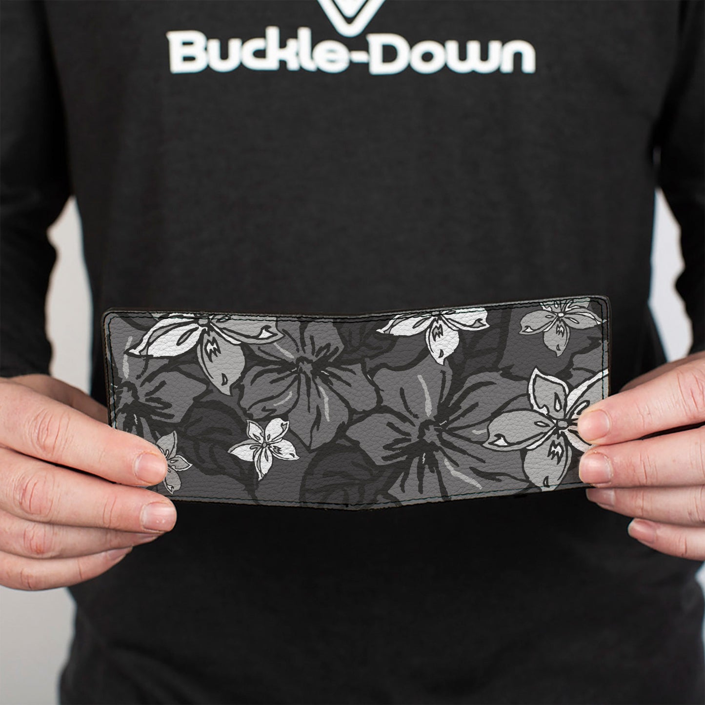 Bi-Fold Wallet - Hibiscus Collage Gray Shades