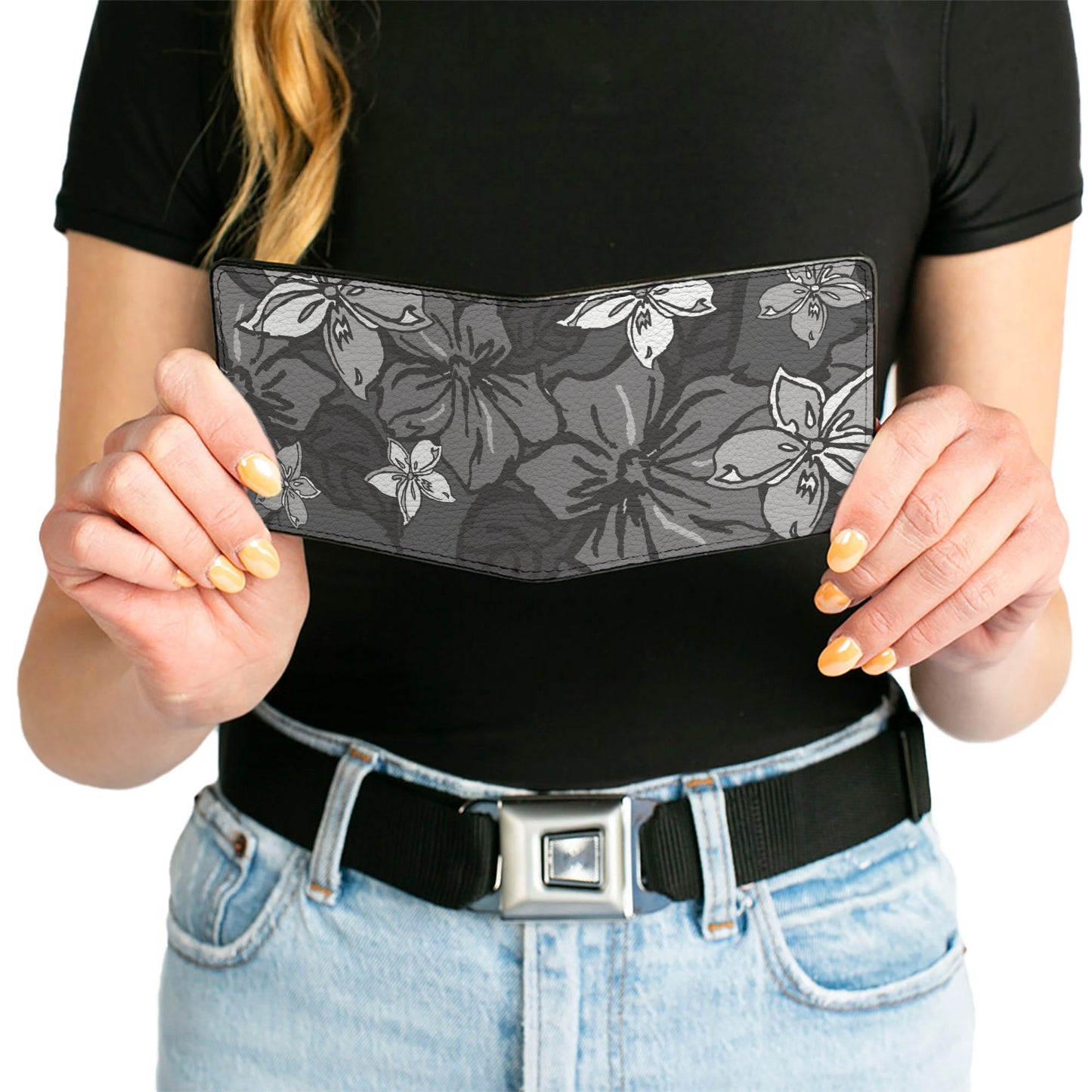 Bi-Fold Wallet - Hibiscus Collage Gray Shades