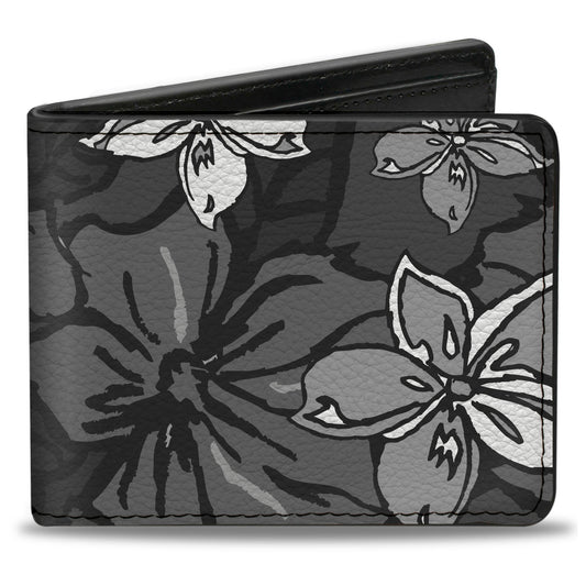 Bi-Fold Wallet - Hibiscus Collage Gray Shades