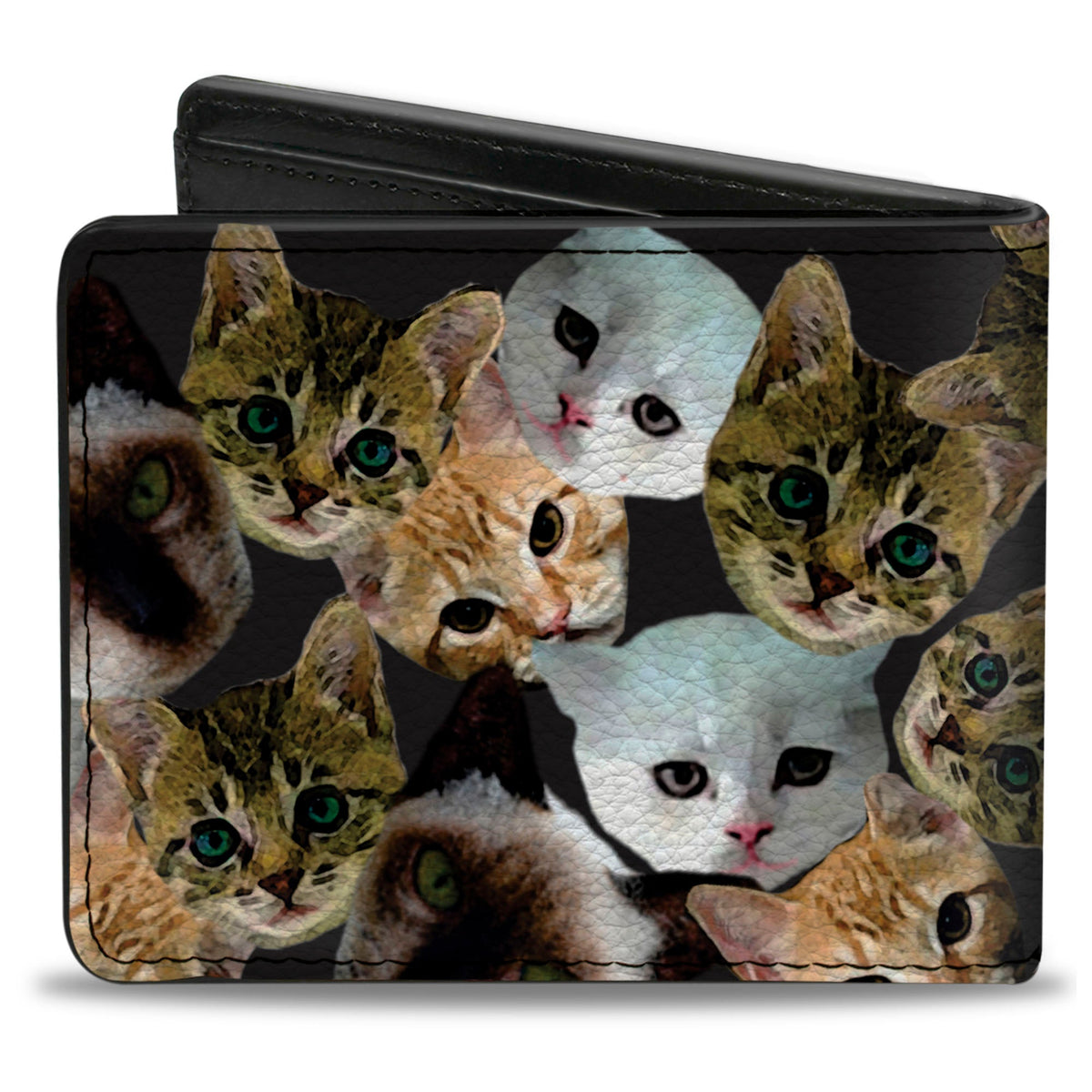 Bi-Fold Wallet - Kitten Faces Scattered Black