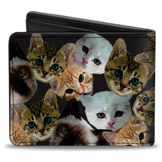 Bi-Fold Wallet - Kitten Faces Scattered Black
