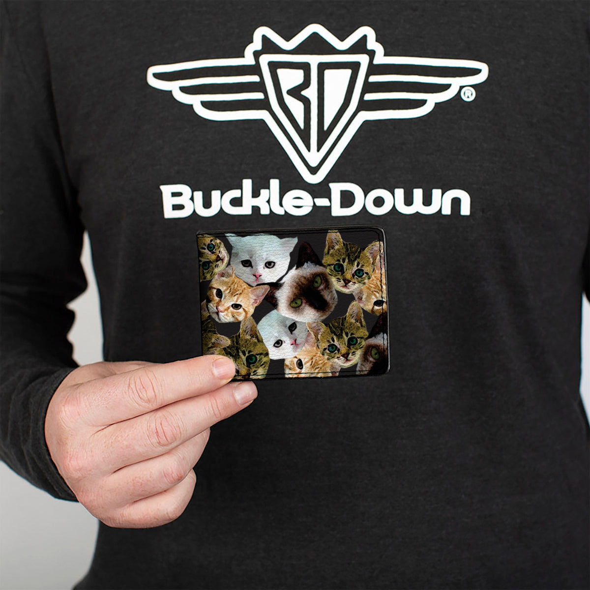 Bi-Fold Wallet - Kitten Faces Scattered Black