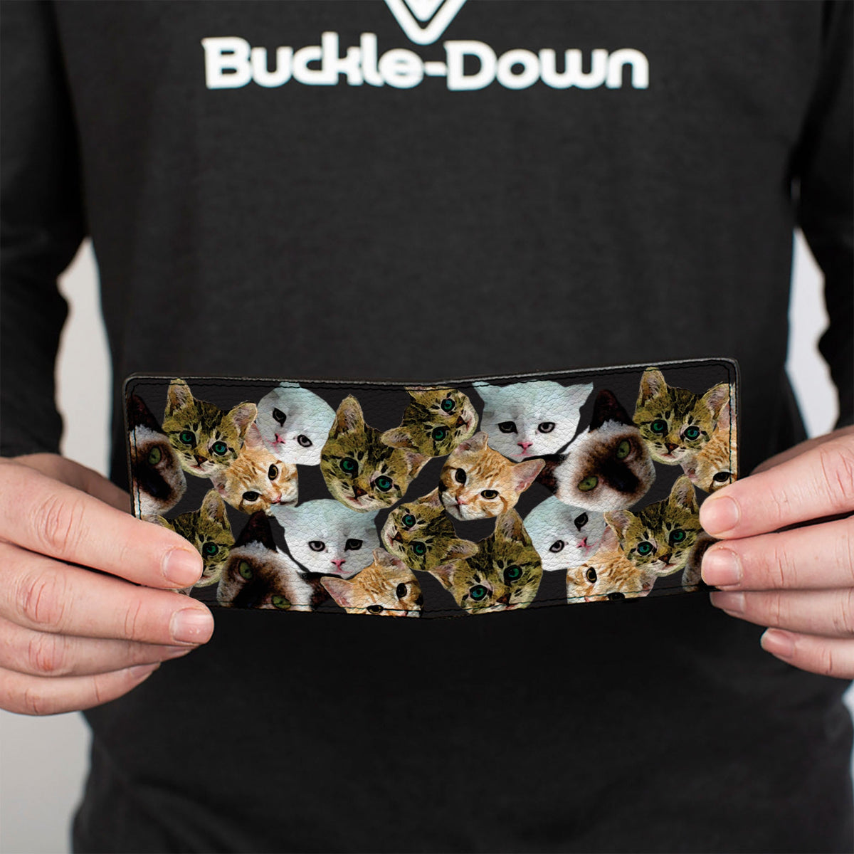 Bi-Fold Wallet - Kitten Faces Scattered Black