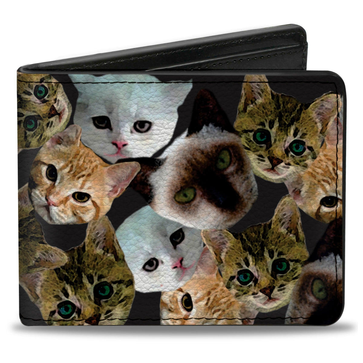Bi-Fold Wallet - Kitten Faces Scattered Black