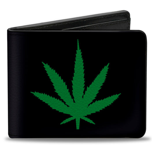 Bi-Fold Wallet - Marijuana Leaf Repeat Black Green