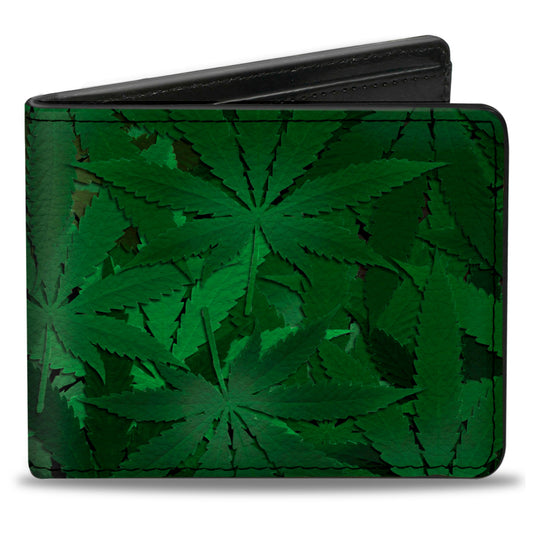 Bi-Fold Wallet - Marijuana Leaves Stacked