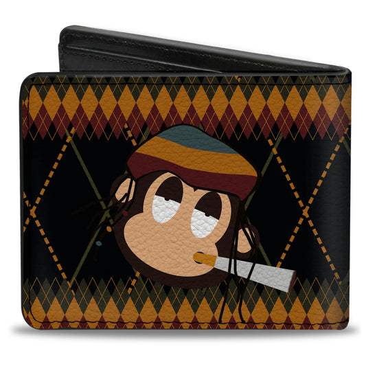 Bi-Fold Wallet - Multi Smoking Monkey Argyle Brown