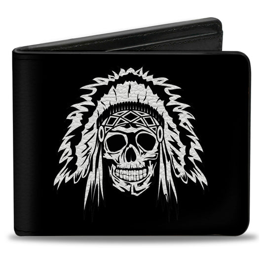 Bi-Fold Wallet - Native American Skull Black White