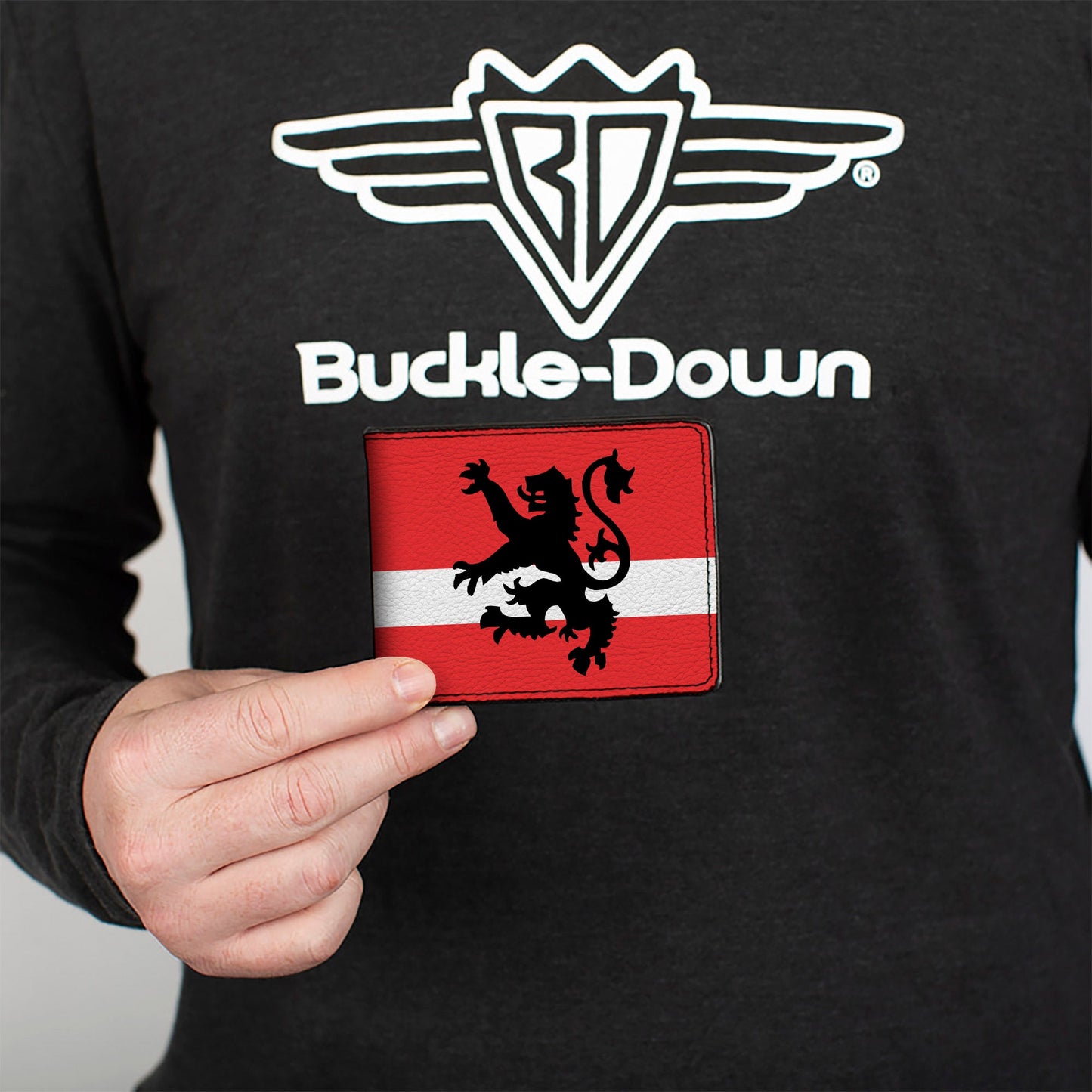 Bi-Fold Wallet - Rampant Lion Repeat Stripes Red White Black