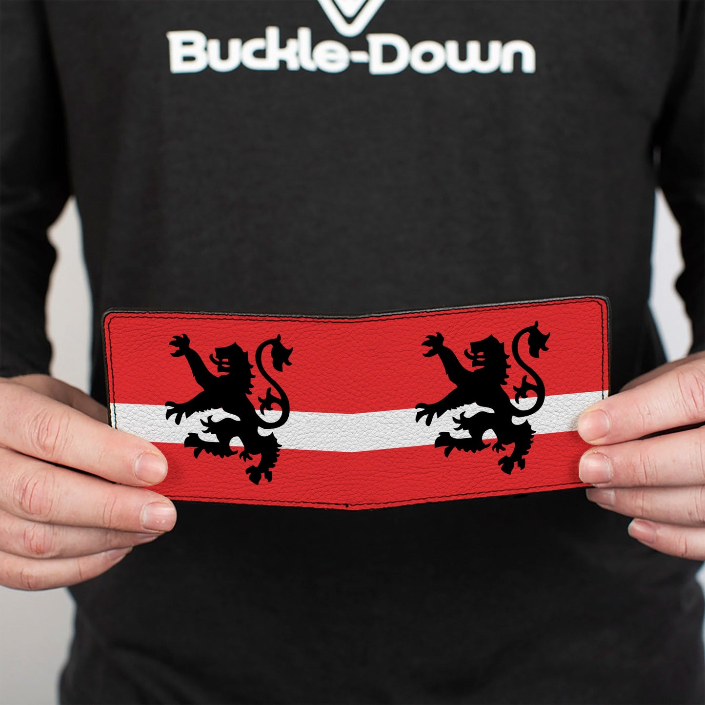 Bi-Fold Wallet - Rampant Lion Repeat Stripes Red White Black