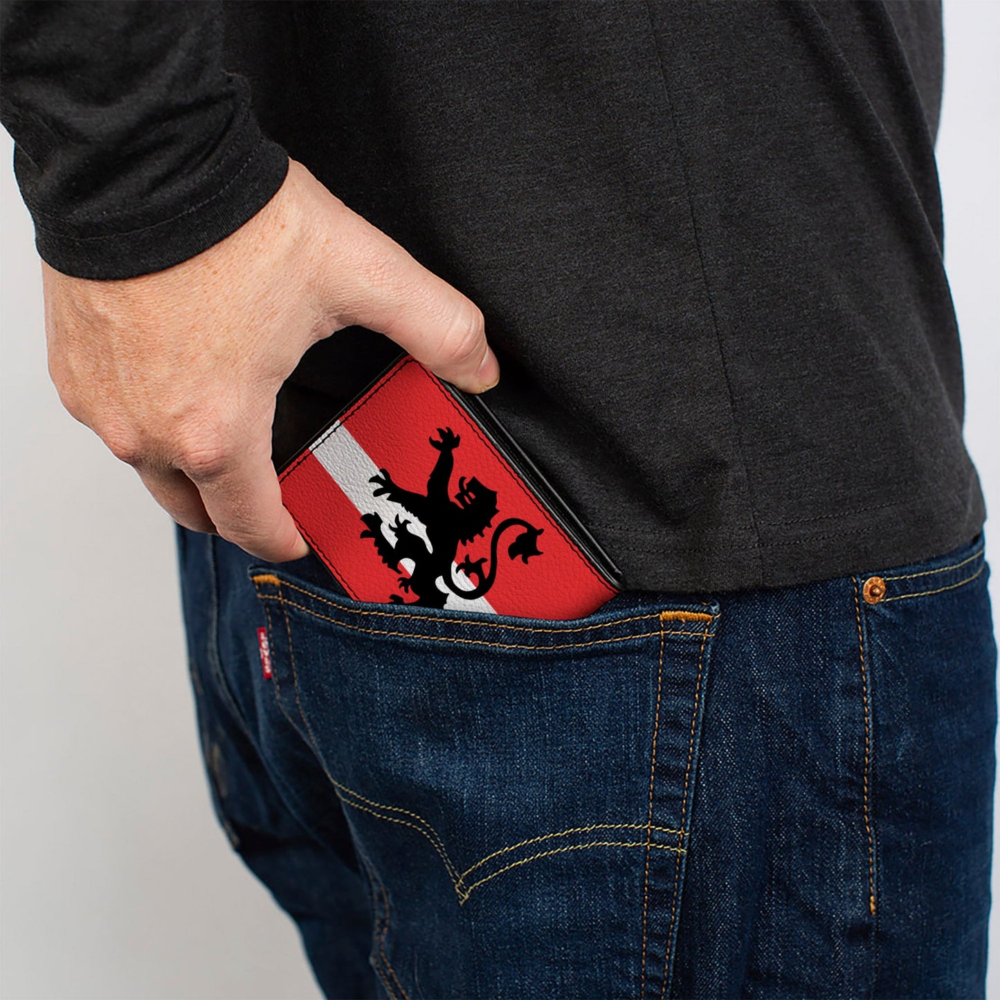Bi-Fold Wallet - Rampant Lion Repeat Stripes Red White Black