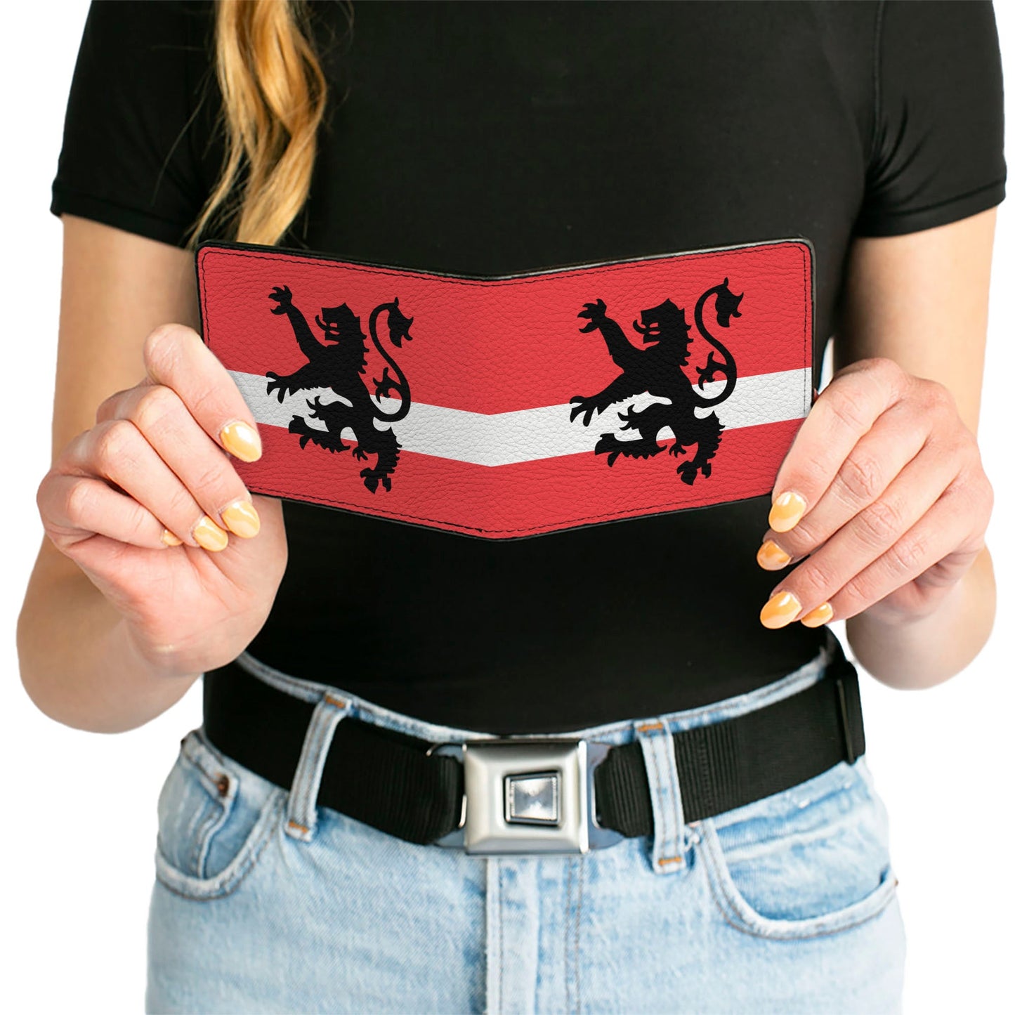 Bi-Fold Wallet - Rampant Lion Repeat Stripes Red White Black