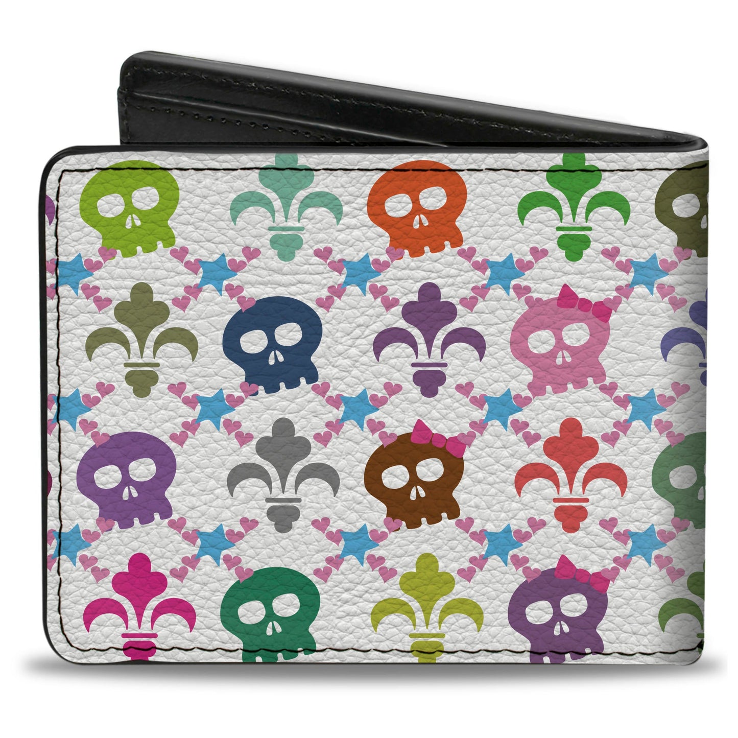 Bi-Fold Wallet - Skull & Fleur-de-Lis White Multi Color
