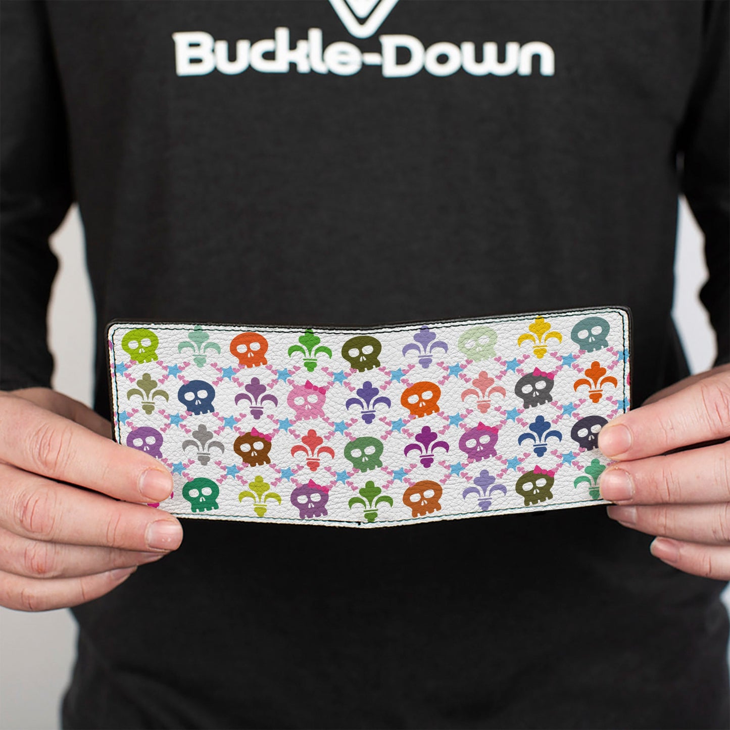 Bi-Fold Wallet - Skull & Fleur-de-Lis White Multi Color