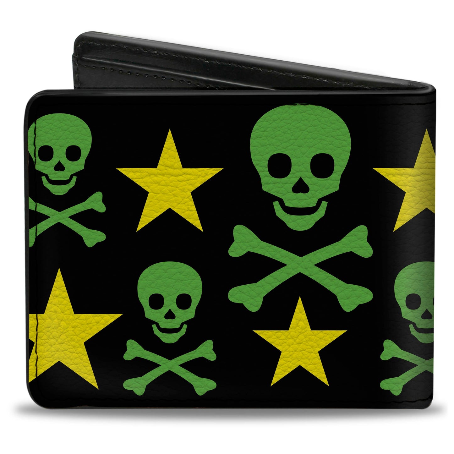 Bi-Fold Wallet - Skulls & Stars Black Green Yellow