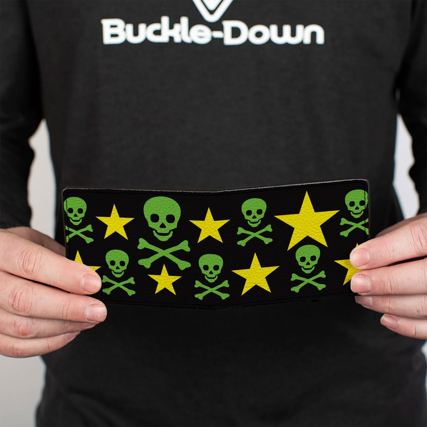 Bi-Fold Wallet - Skulls & Stars Black Green Yellow