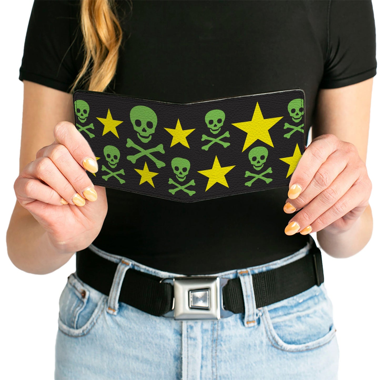 Bi-Fold Wallet - Skulls & Stars Black Green Yellow