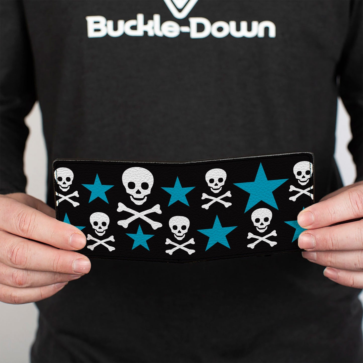 Bi-Fold Wallet - Skulls & Stars Black White Blue