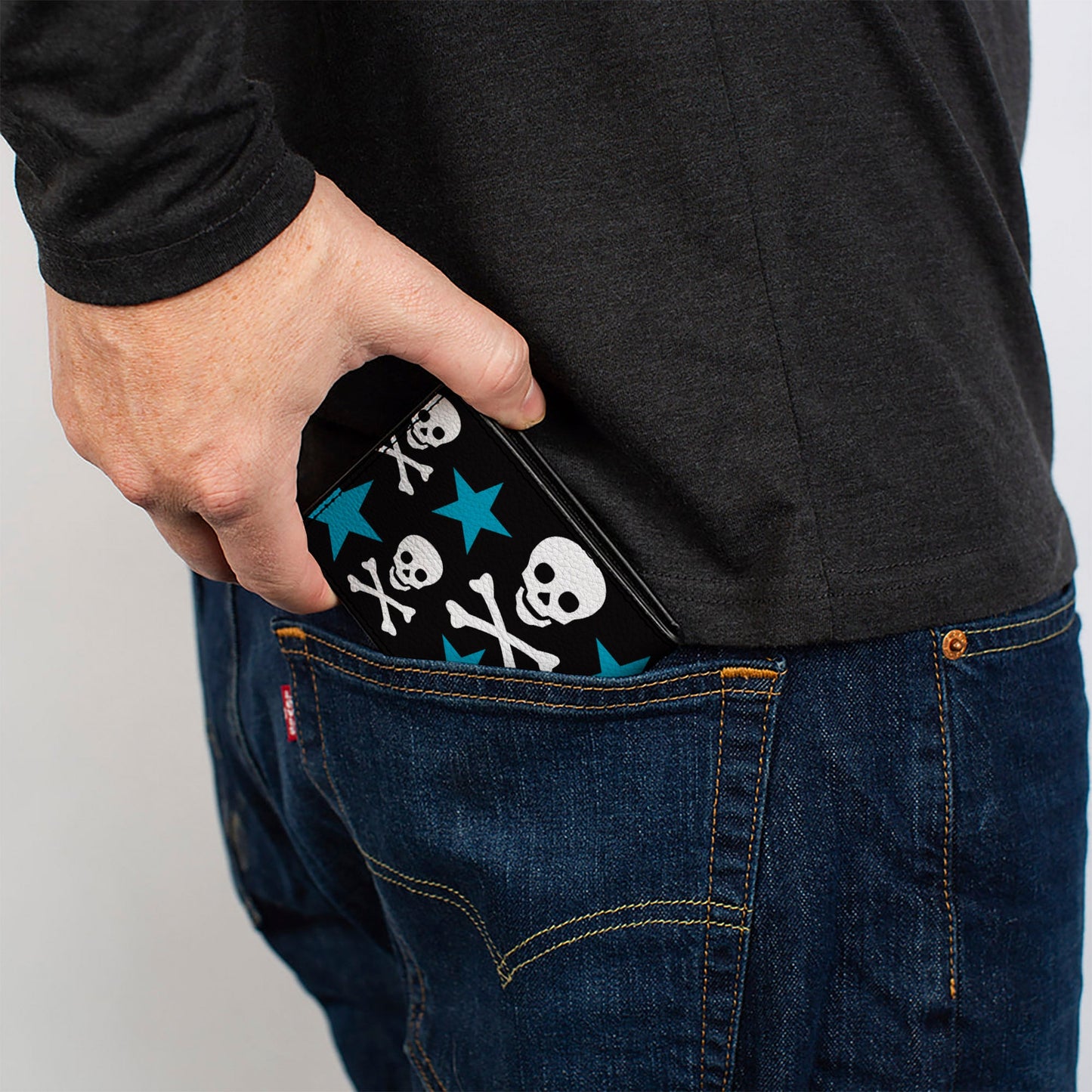 Bi-Fold Wallet - Skulls & Stars Black White Blue