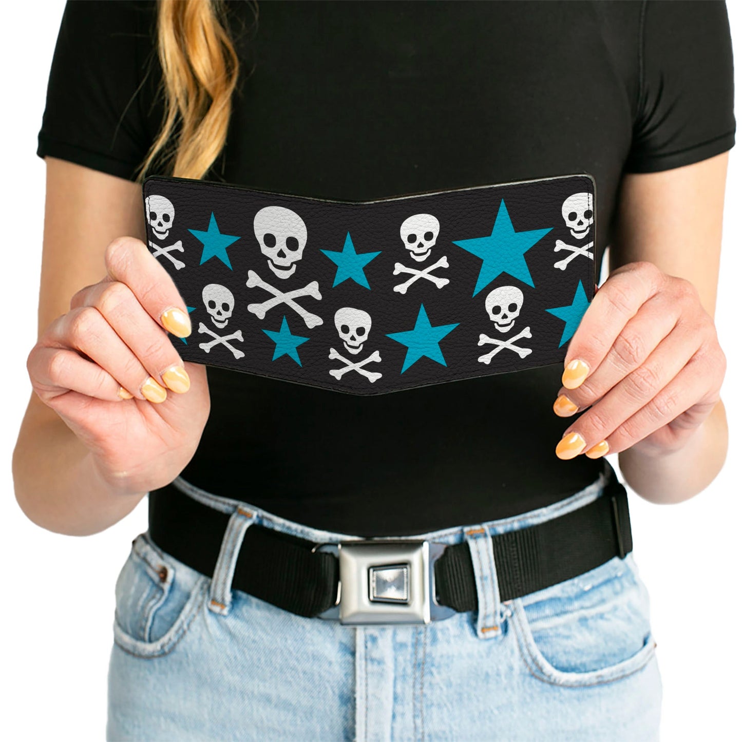 Bi-Fold Wallet - Skulls & Stars Black White Blue